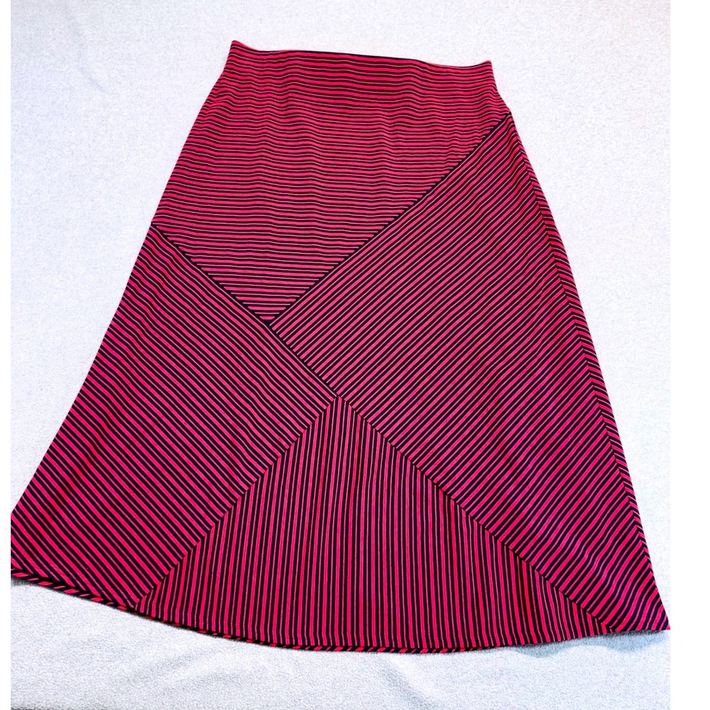 J. Jill‎ Women's Medium Red Navy Striped A-Line Pull On Knit Midi Skirt Travel